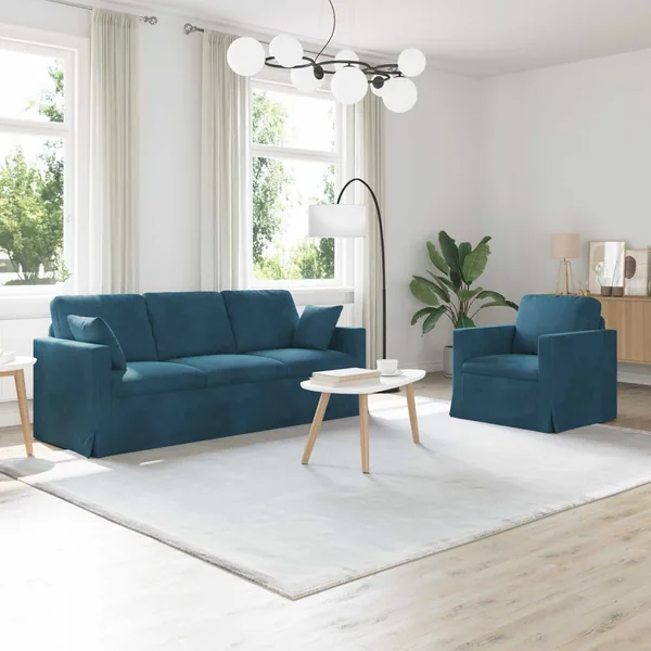 Ensemble de Canapés 2 pcs Bleu 198 x 78 x 80 cm Velours