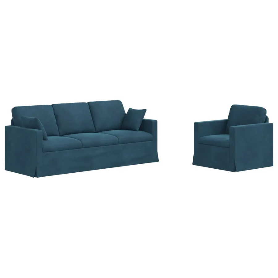 Ensemble de Canapés 2 pcs Bleu 198 x 78 x 80 cm Velours - 2