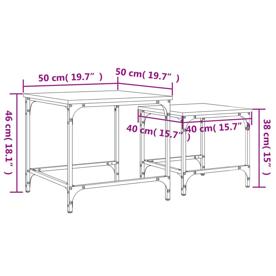 Tables basses gigognes 2 pcs chêne fumé bois d'ingénierie - 11