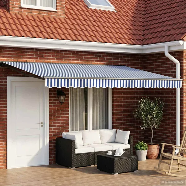 Auvent rétractable électrique Bleu, Blanc, Anthracite 4 × 3,5 m