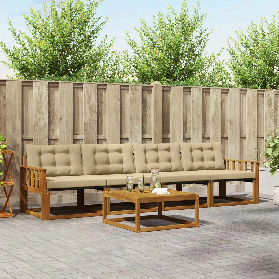 Ensemble de canapés d'extérieur 5 pcs Naturel et Beige