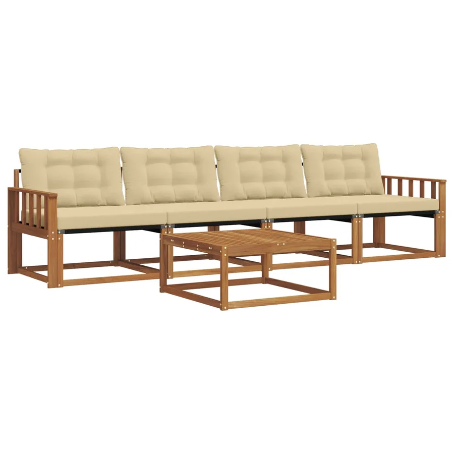 Ensemble de canapés d'extérieur 5 pcs Naturel et Beige - 2