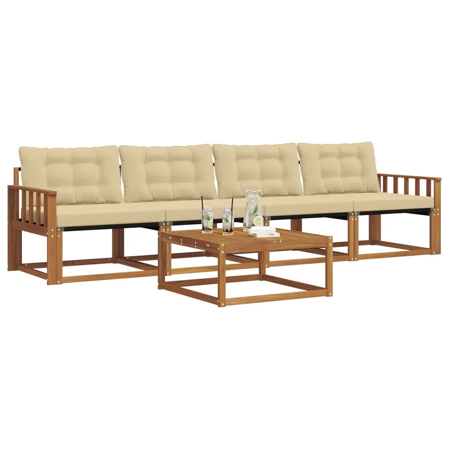 Ensemble de canapés d'extérieur 5 pcs Naturel et Beige - 3