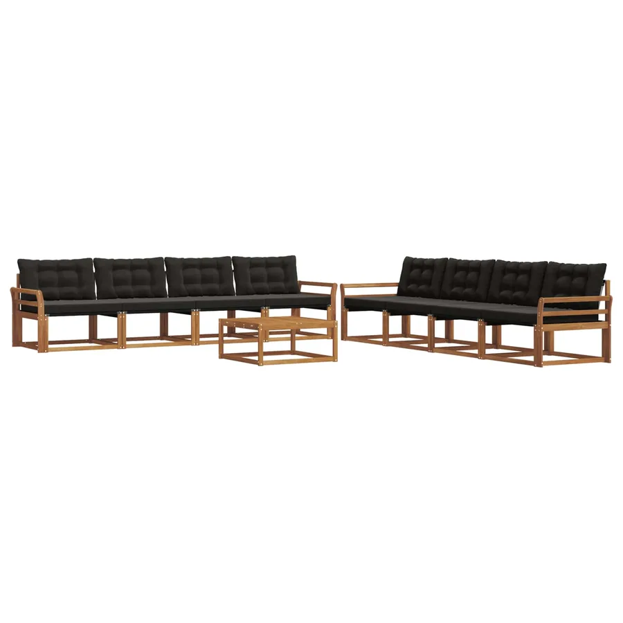 Ensemble de canapés d'extérieur 9 pcs Naturel et Noir - 2