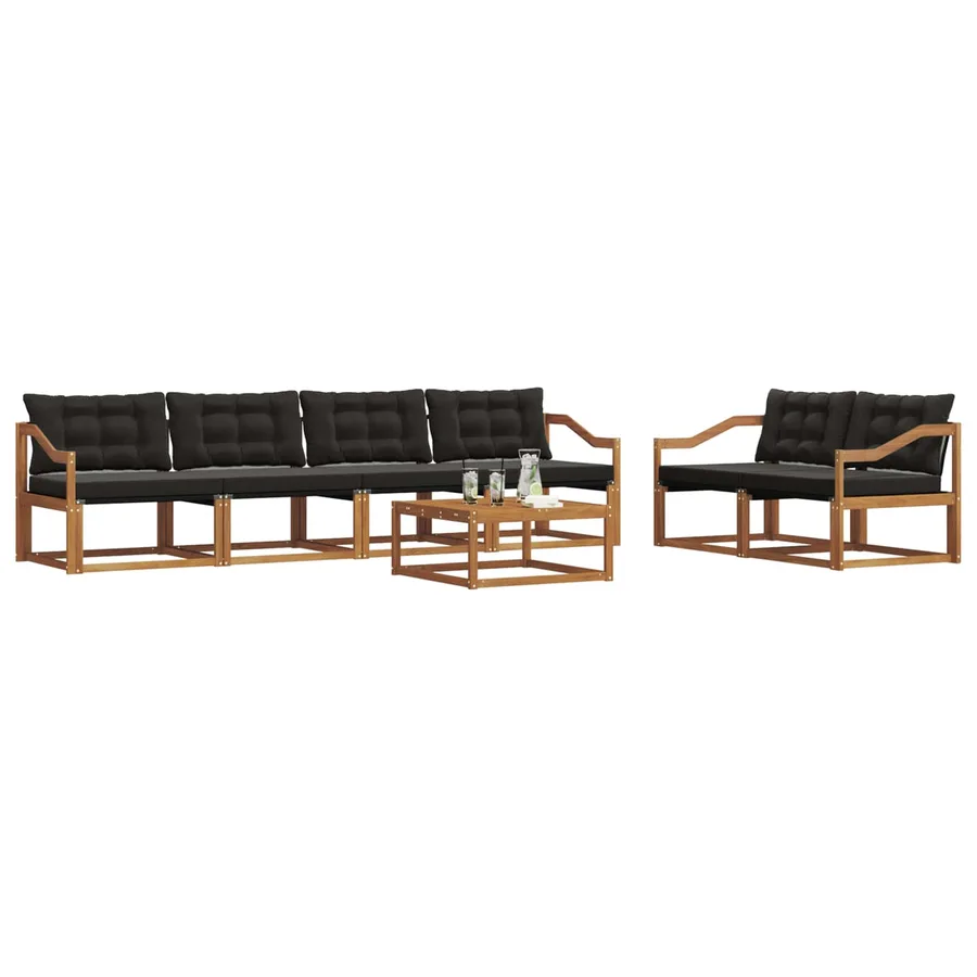 Ensemble de canapés d'extérieur 7 pcs Naturel et Noir - 3