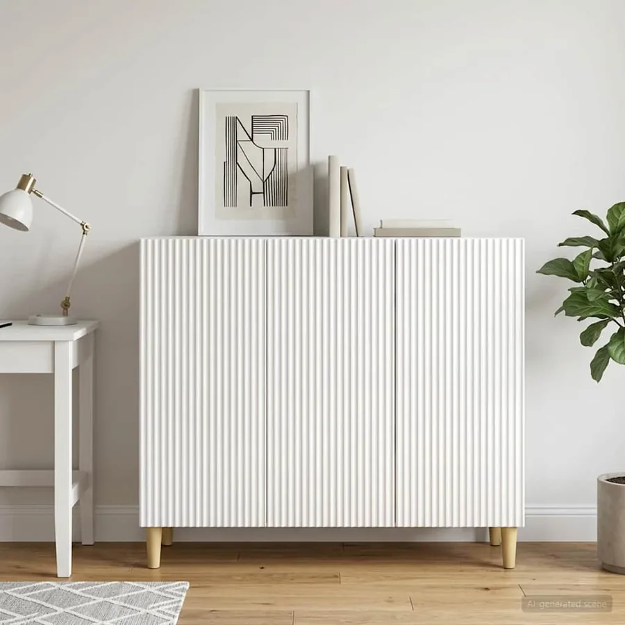 Buffet Blanc brillant 89 x 34,5 x 80 cm Bois d'ingénierie