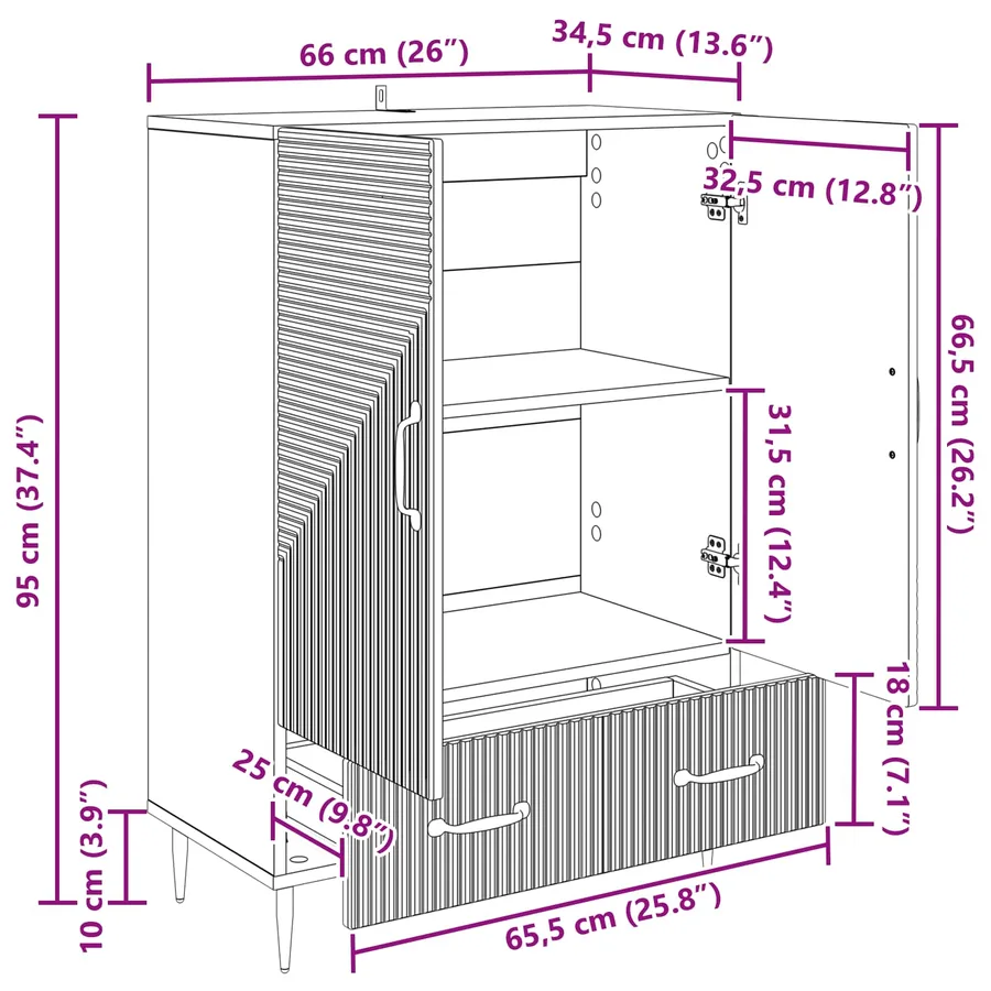 Buffet Blanc 66 x 34,5 x 95 cm Bois d'ingénierie - 9