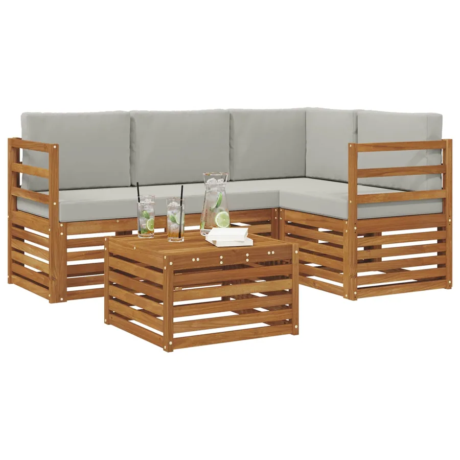 Ensemble de canapés d'extérieur 5 pcs Gris Naturel et Clair - 3
