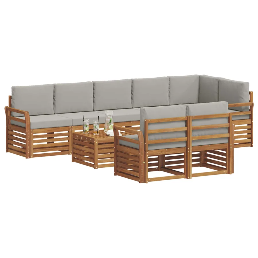 Ensembles de canapés avec coussin 9 pcs Gris Naturel et Clair - 3