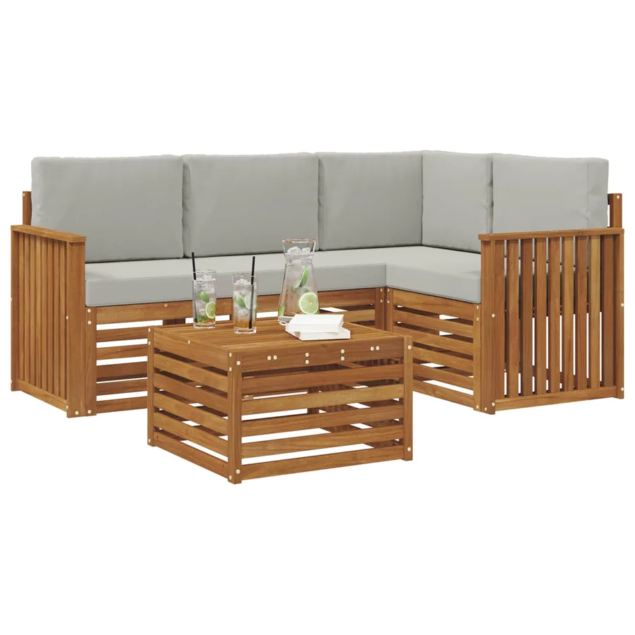 Ensemble de canapés d'extérieur 5 pcs Gris Naturel et Clair - 3