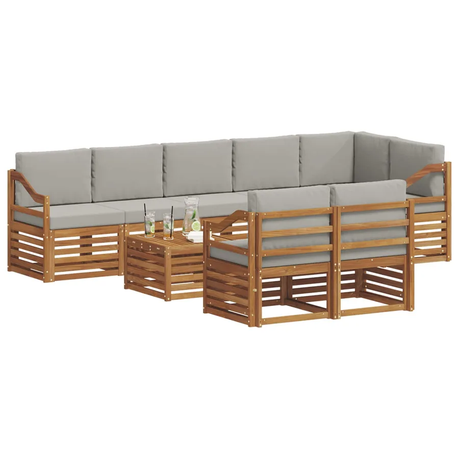 Ensembles de canapés avec coussin 9 pcs Gris Naturel et Clair - 3