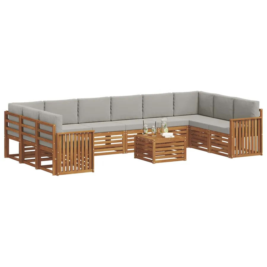 Ensemble de canapés d'extérieur 11 pcs Gris Naturel et Clair - 3