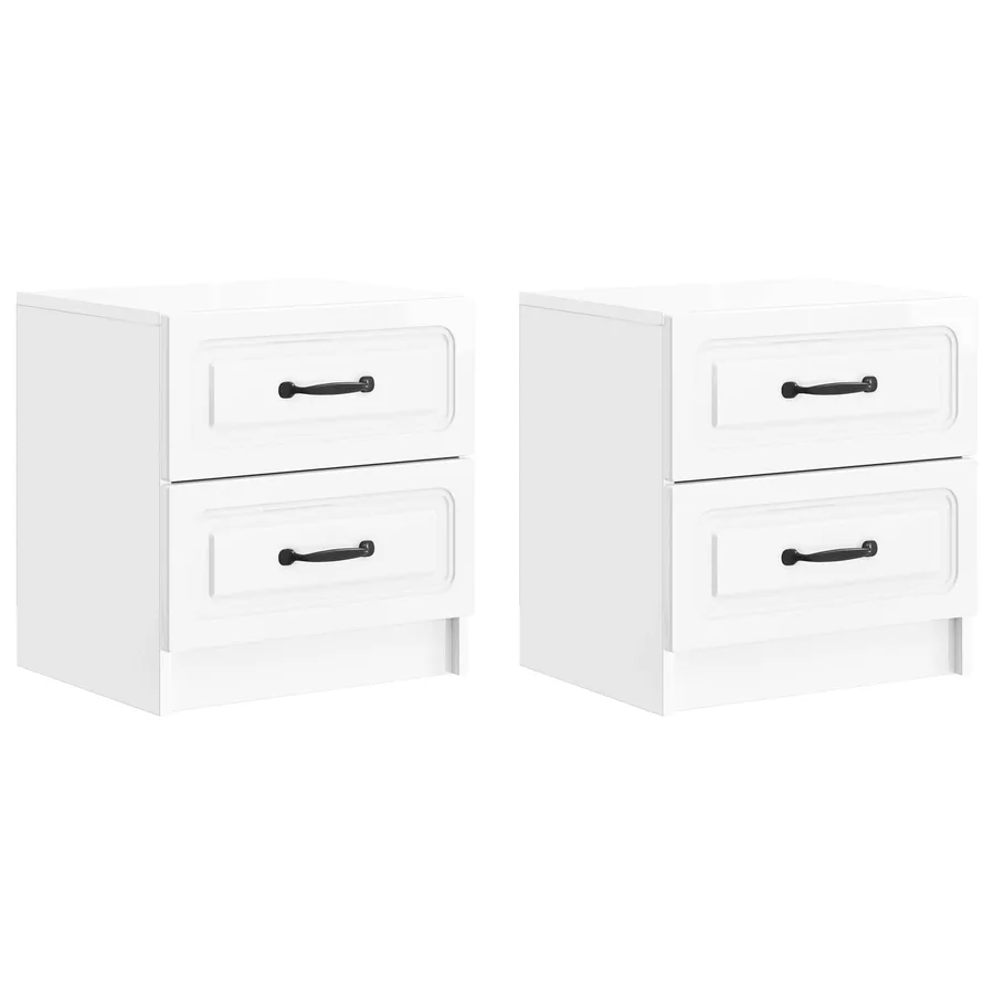 Cabinet de chevet 2 pcs Blanc brillant 43 x 34,5 x 44,5 cm - 2