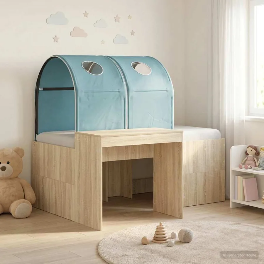 Lit avec Tunnel 3 pc Chêne Artisanal et Bleu Clair