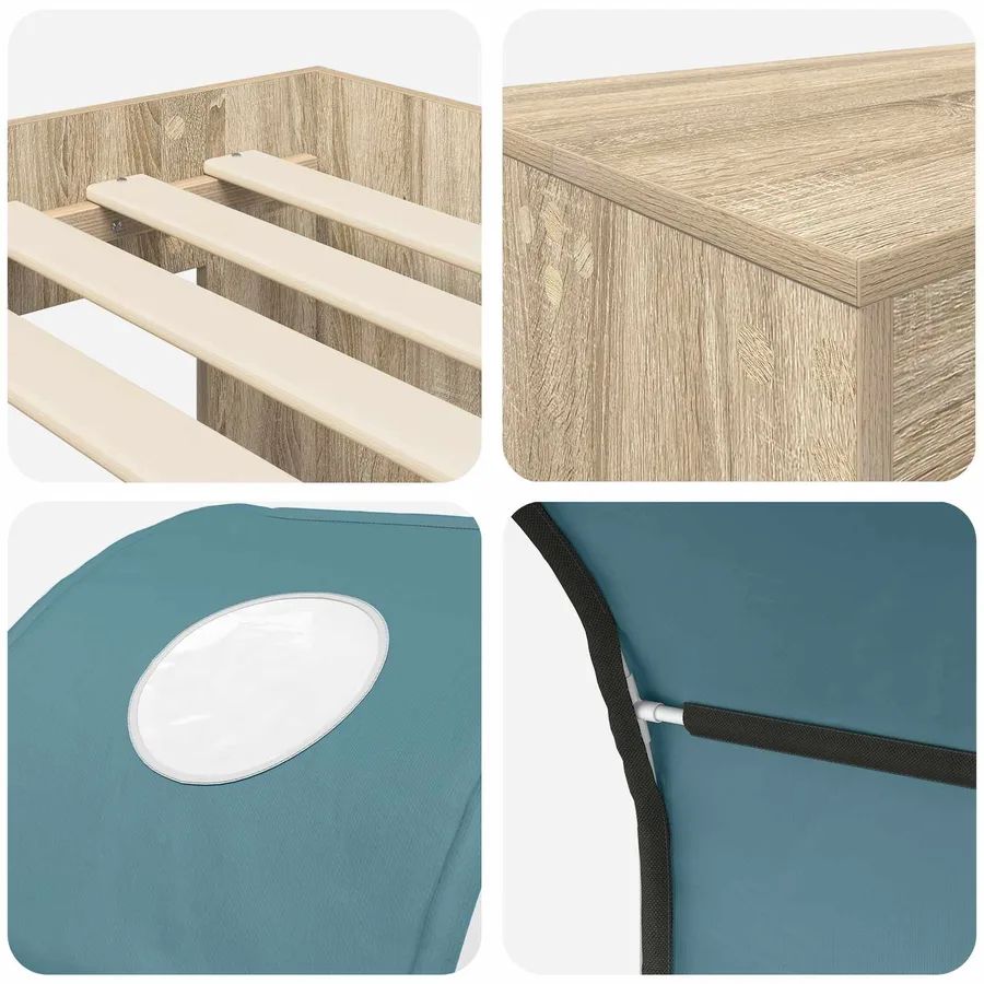 Lit avec Tunnel 3 pc Chêne Artisanal et Bleu Clair - 9