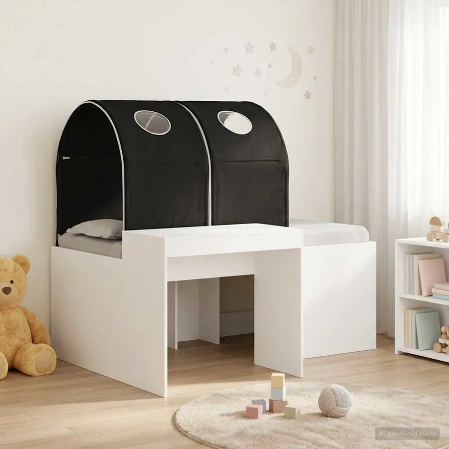 Lit avec Tunnel 3 pc Chêne Artisanal et Noir Bois d'ingénierie