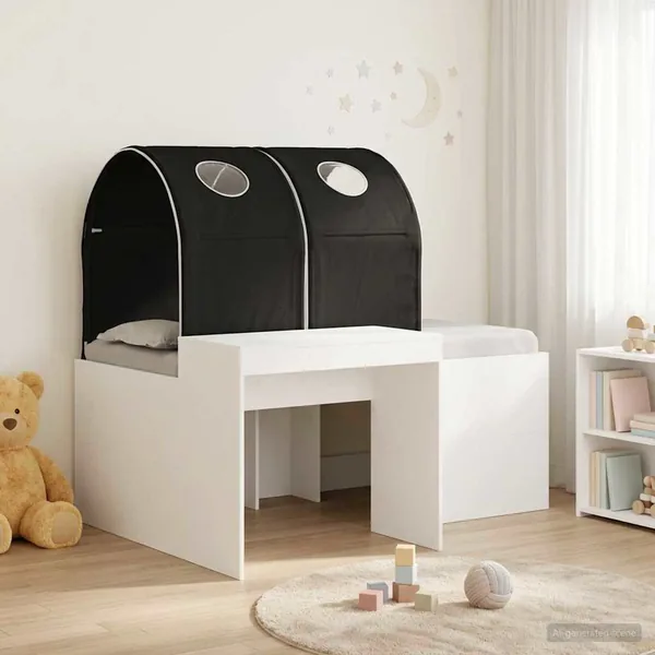 Lit avec Tunnel 3 pc Chêne Artisanal et Noir Bois d'ingénierie