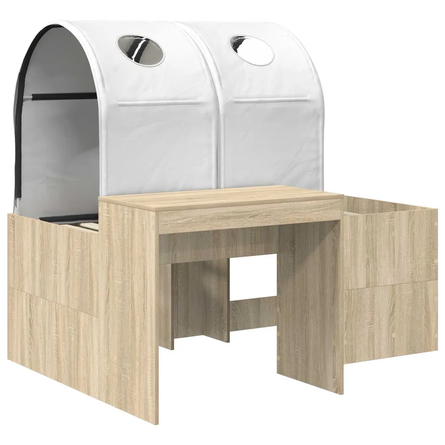Lit avec Tunnel 3 pc Chêne Artisanal et Blanc Bois d'ingénierie - 3