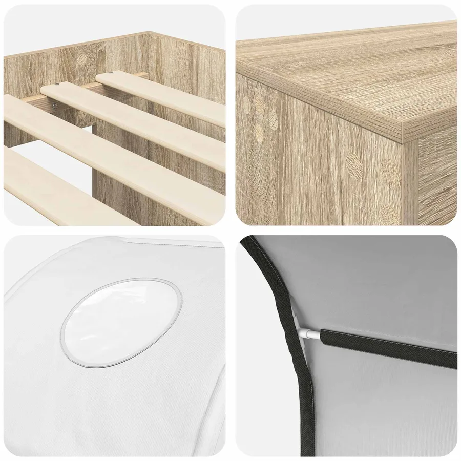 Lit avec Tunnel 3 pc Chêne Artisanal et Blanc Bois d'ingénierie - 9