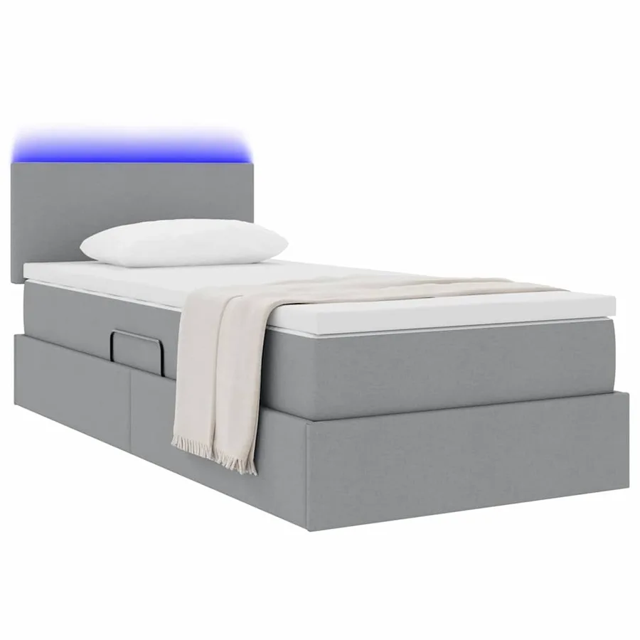 Lit de rangement LED avec matelas Gris clair 100 x 200 cm Tissu - 3