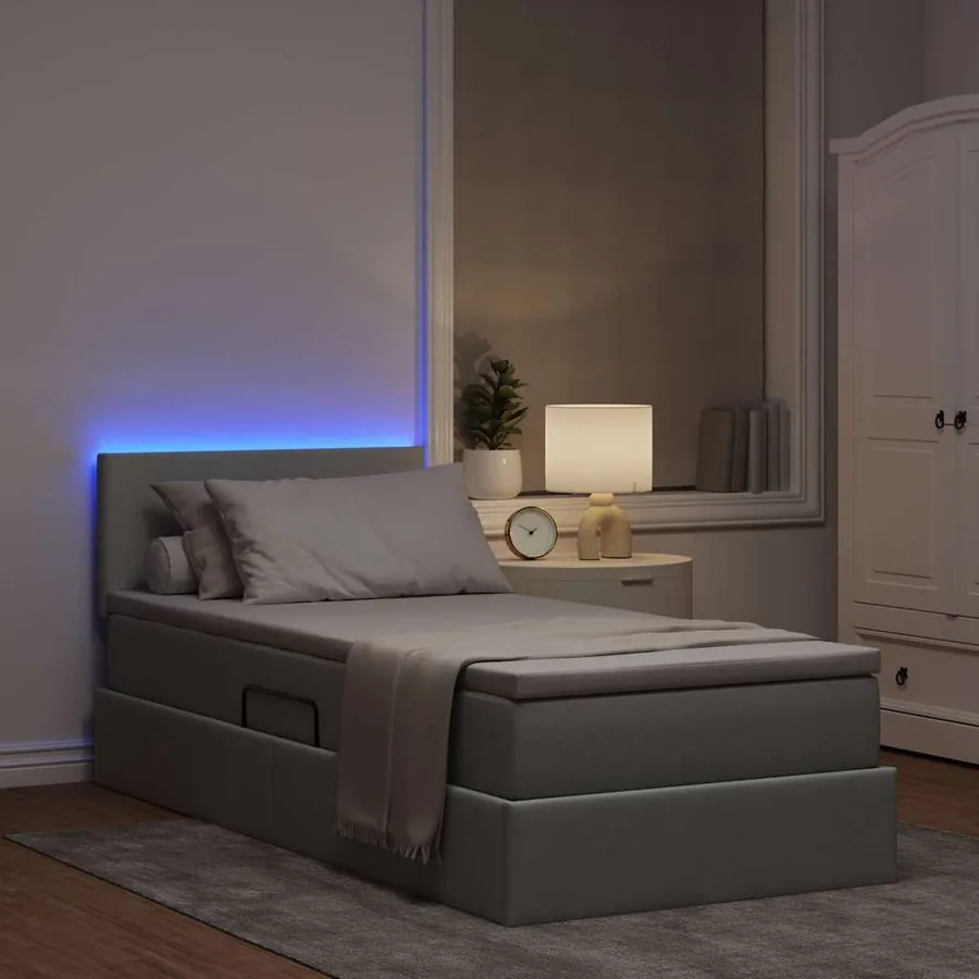 Lit de rangement LED avec matelas Gris clair 100 x 200 cm Tissu - 5