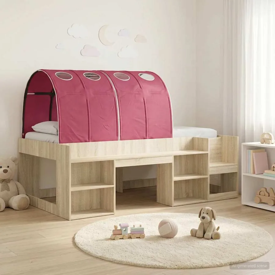 Cadre de lit avec tunnel 3 pc Chêne Sonoma et rouge