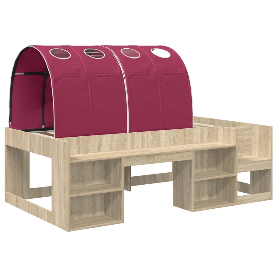 Cadre de lit avec tunnel 3 pc Chêne Sonoma et rouge - 3