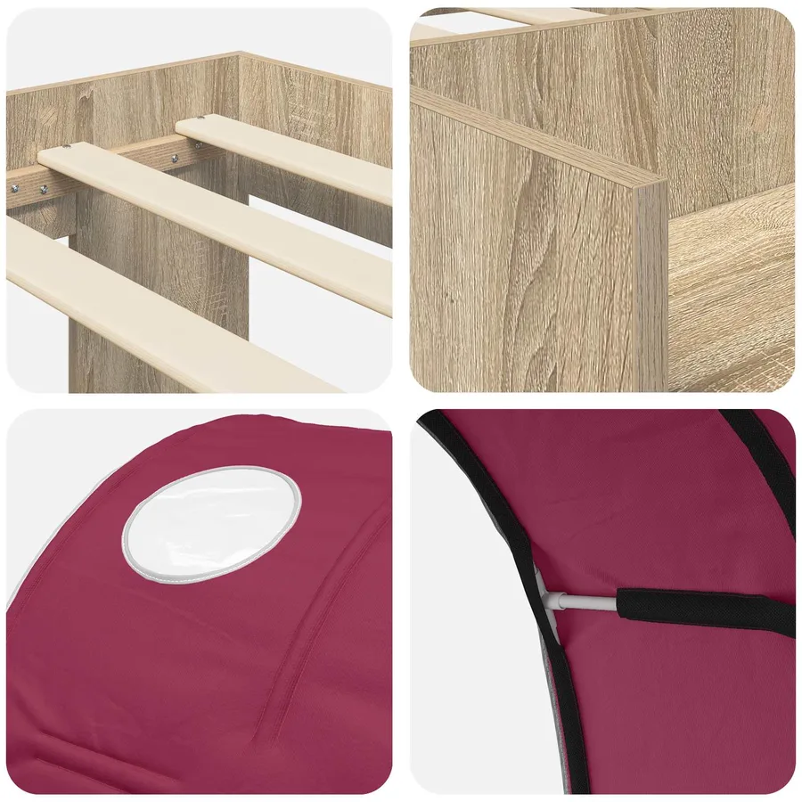 Cadre de lit avec tunnel 3 pc Chêne Sonoma et rouge - 9
