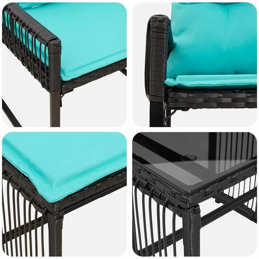 Ensemble de meubles d'extérieur 11 pcs Noir et turquoise - 11
