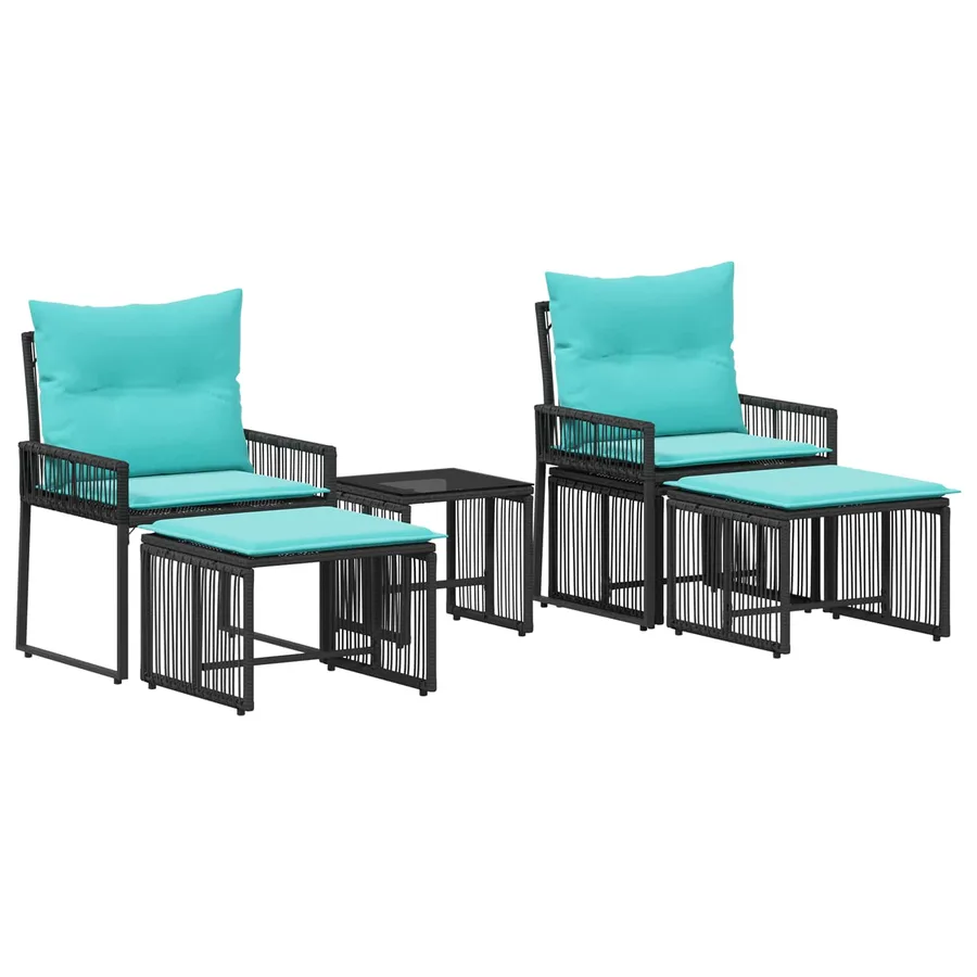 Ensemble de meubles d'extérieur 11 pcs Noir et turquoise - 2
