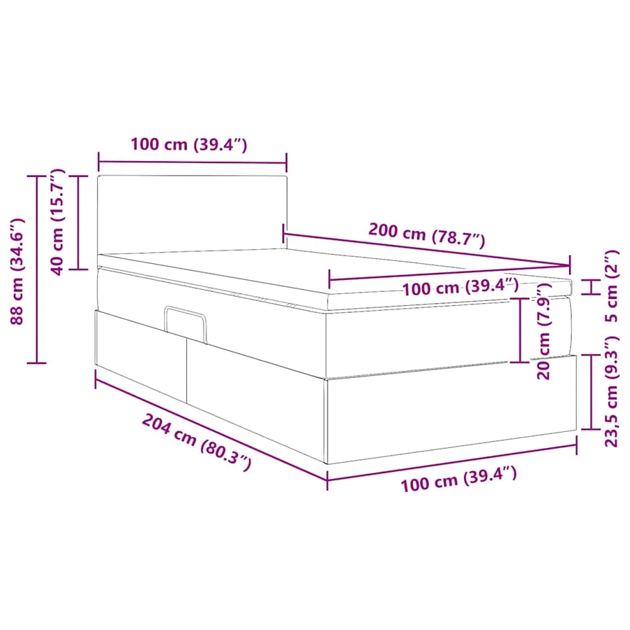 Lit avec rangement et matelas Gris clair 100 x 200 cm - 16