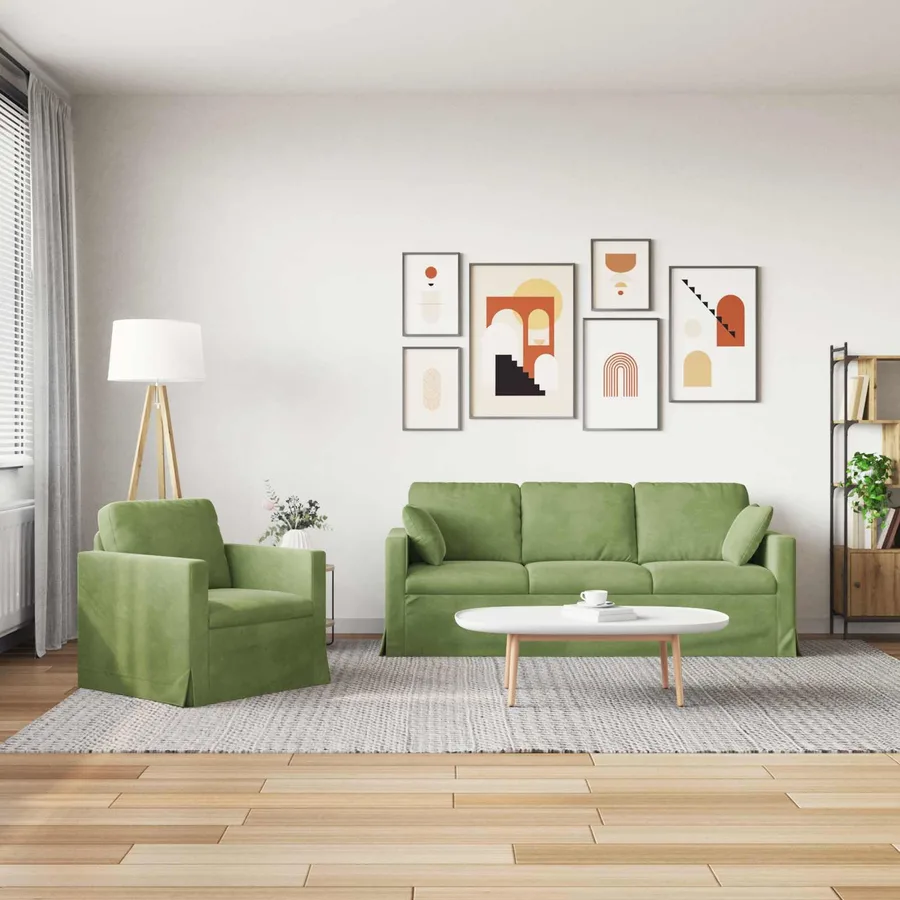 Ensemble de Canapés 2 pcs Vert clair 198 x 78 x 80 cm Velours - 3