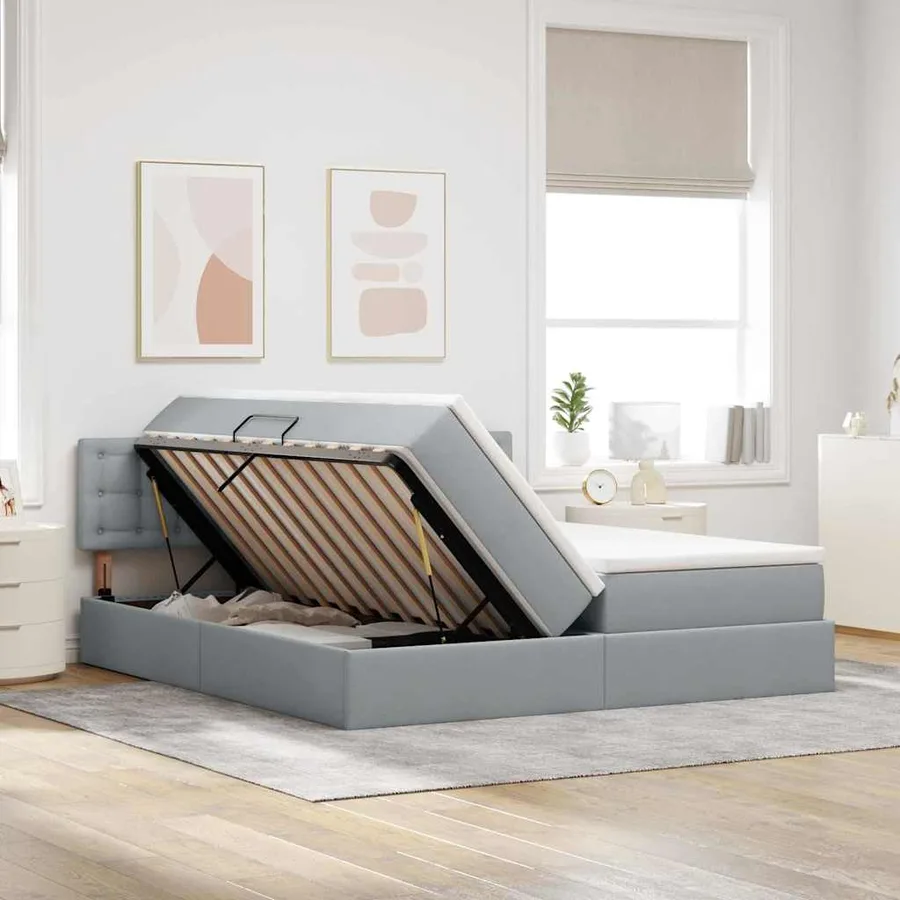 Lit de Rangement Gris clair 200 x 200 cm Cuir synthétique - 4