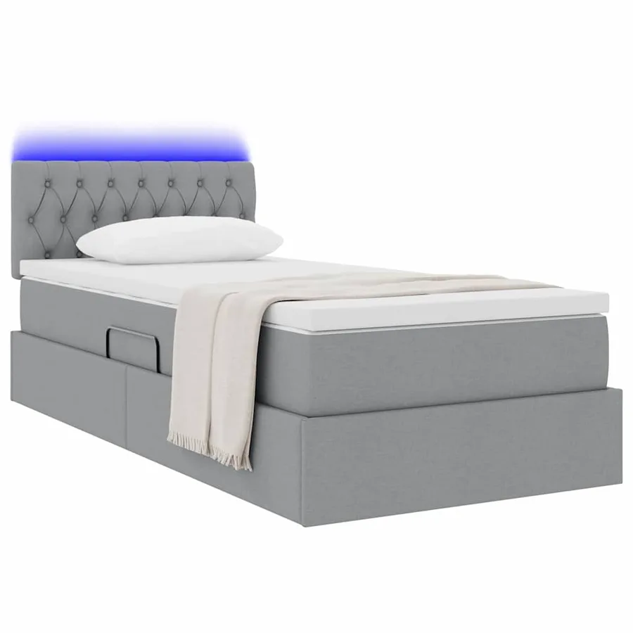 Lit de rangement LED avec matelas Gris clair 100 x 200 cm Tissu - 3