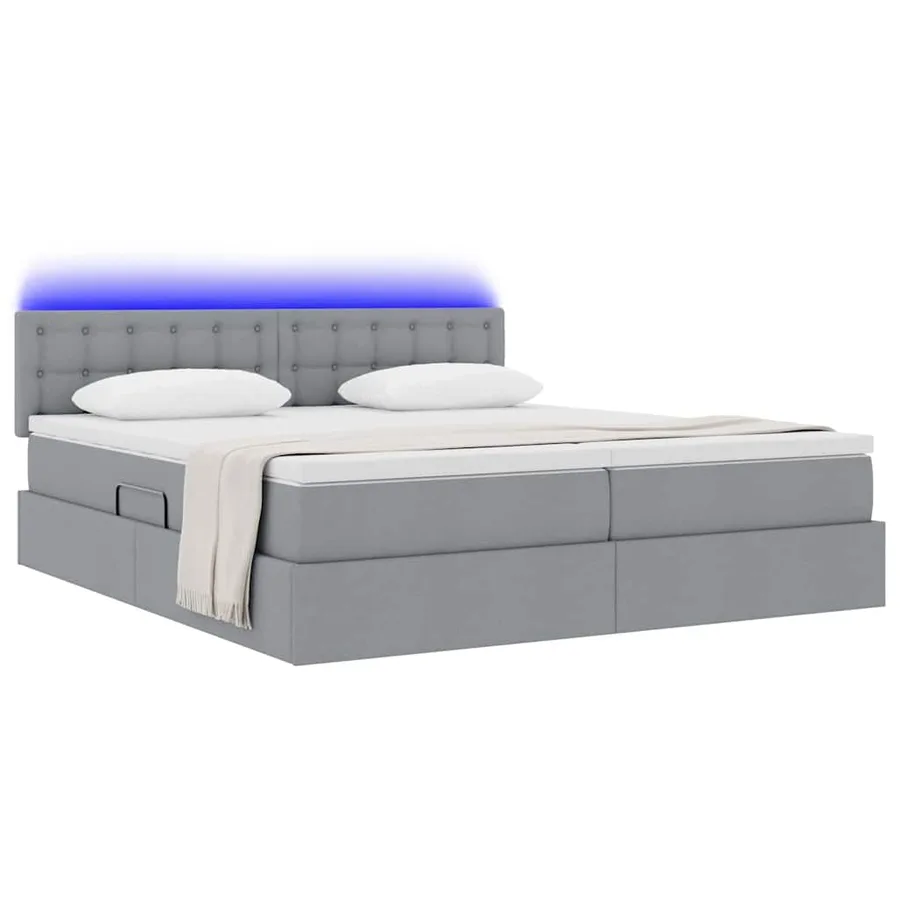 Lit de rangement LED avec matelas Gris clair 200 x 200 cm Tissu - 3