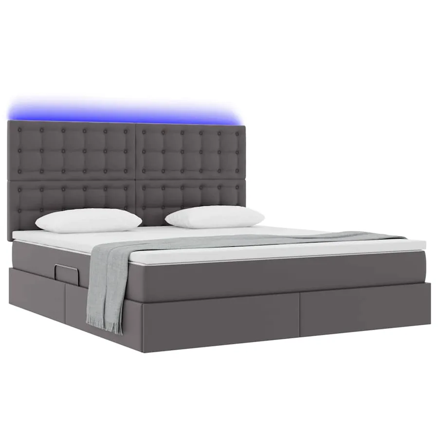 Lit avec rangement et LED Gris 160 x 200 cm Simili cuir - 3