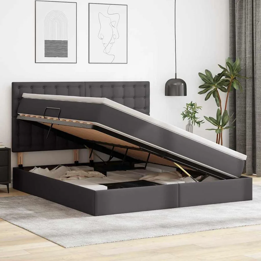 Lit avec rangement et LED Gris 160 x 200 cm Simili cuir - 4