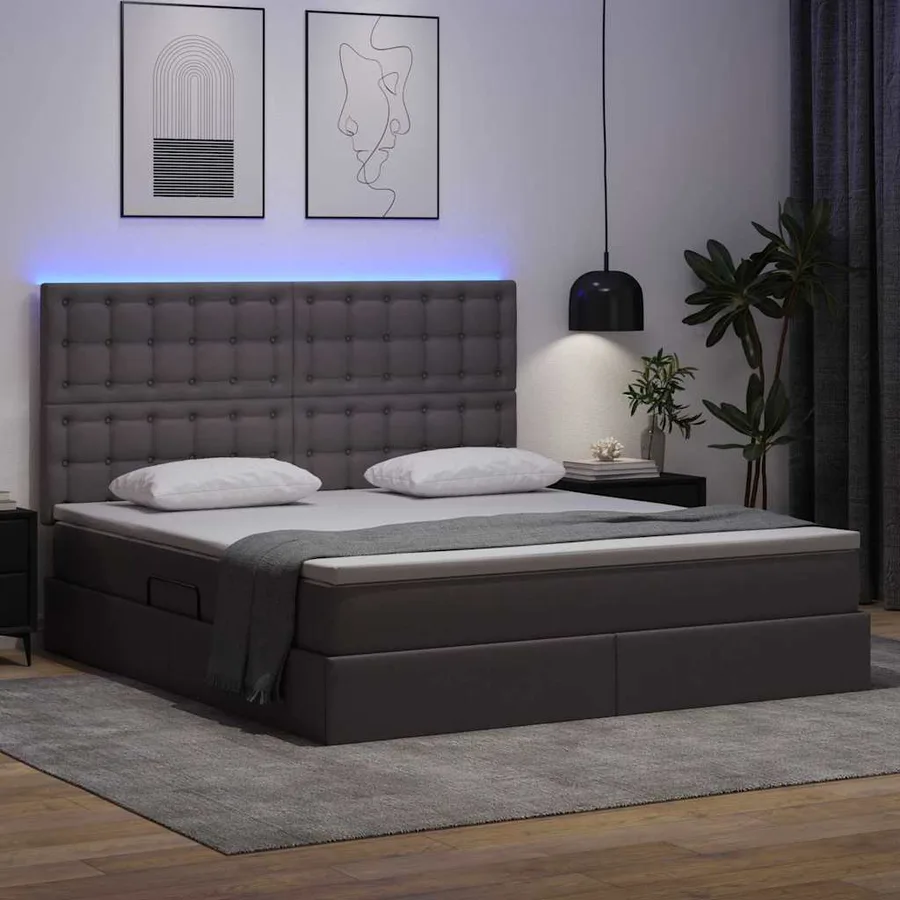 Lit avec rangement et LED Gris 160 x 200 cm Simili cuir - 5