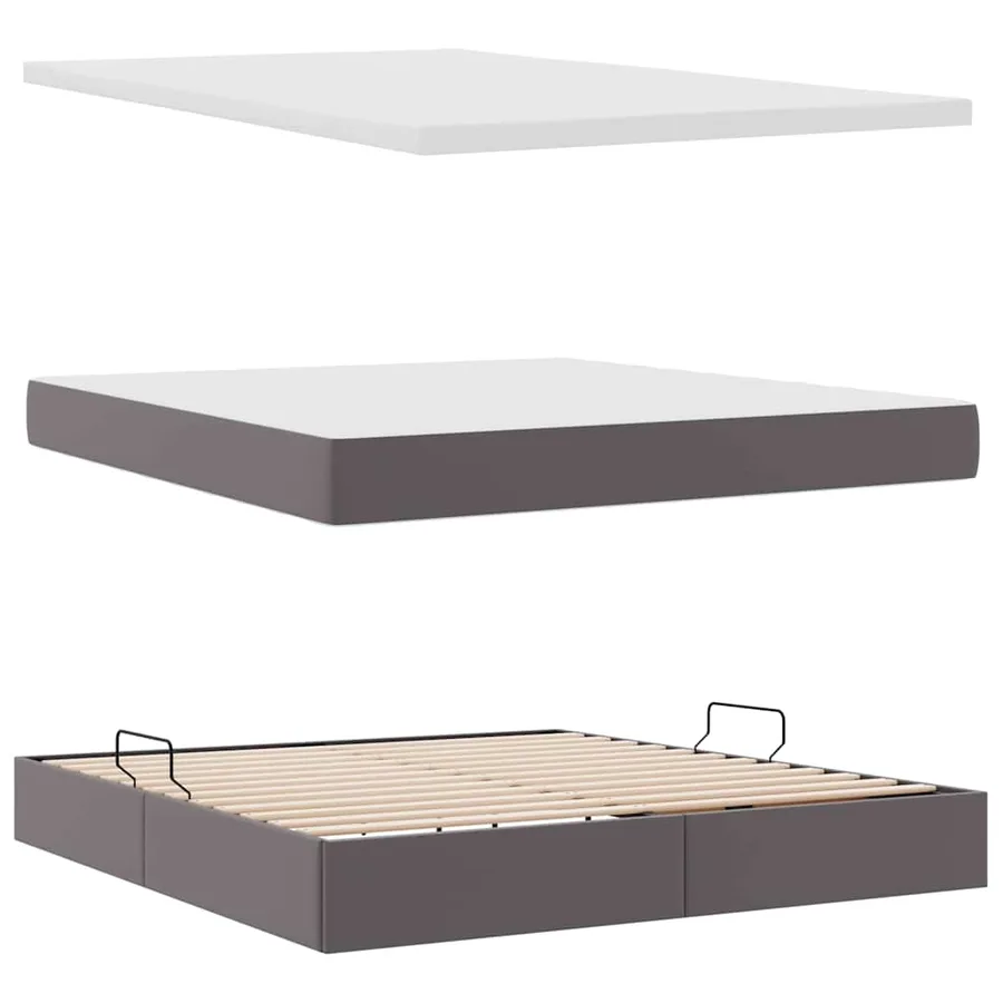 Lit avec rangement et LED Gris 160 x 200 cm Simili cuir - 9