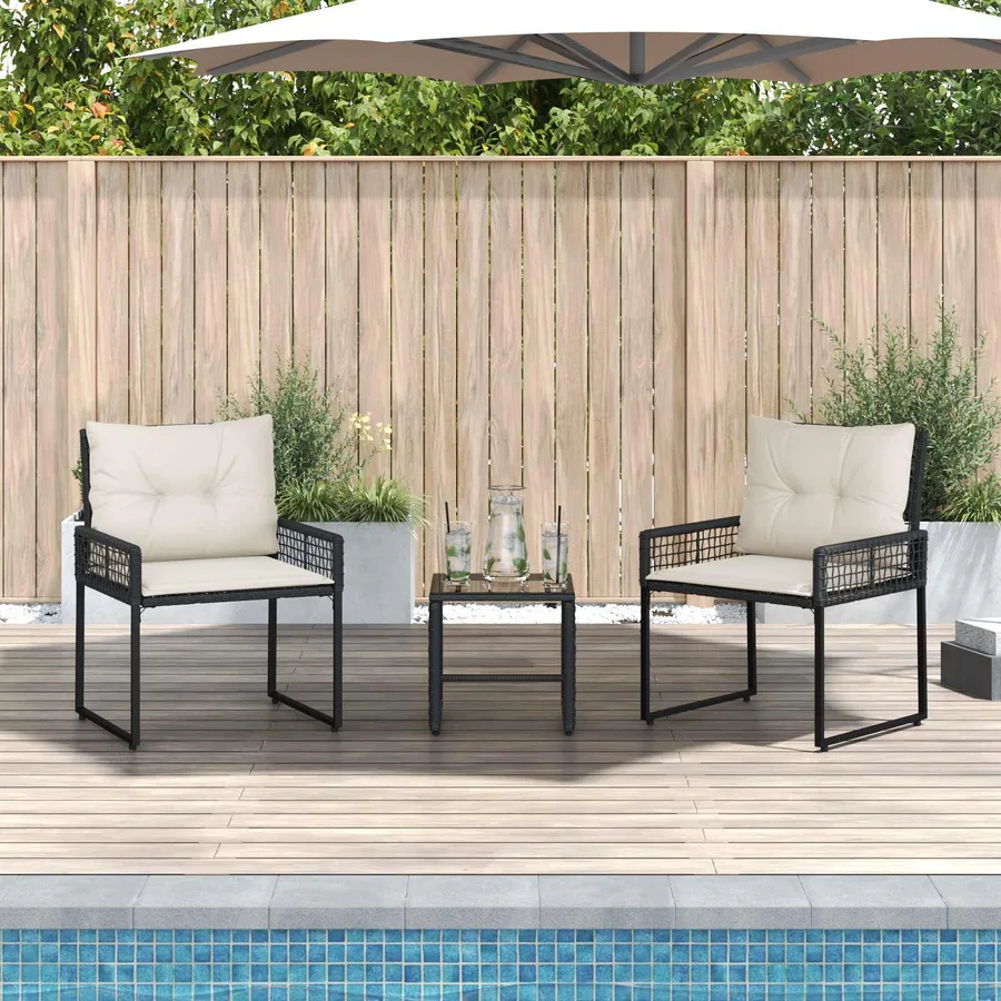 Ensemble de meubles d'extérieur 3 pcs Noir et Blanc - 3