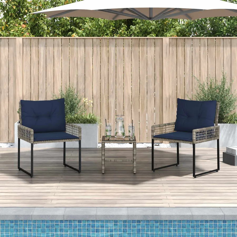 Ensemble de meubles d'extérieur 3 pcs Gris et marine - 3