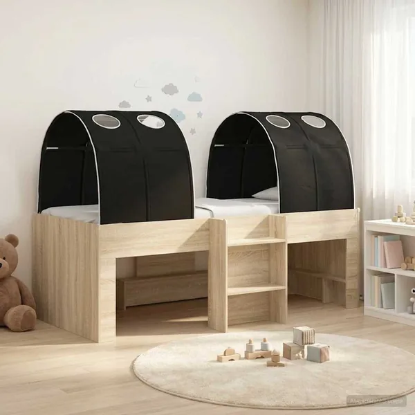 Lit avec Tunnel 3 pc Chêne Sonoma et noir Bois d'ingénierie