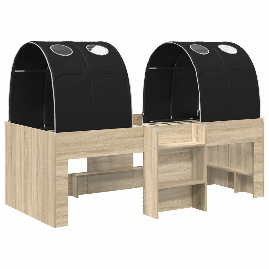 Lit avec Tunnel 3 pc Chêne Sonoma et noir Bois d'ingénierie - 3