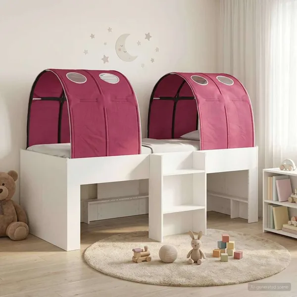 Lit avec Tunnel 3 pc Blanc et rouge Bois d'ingénierie