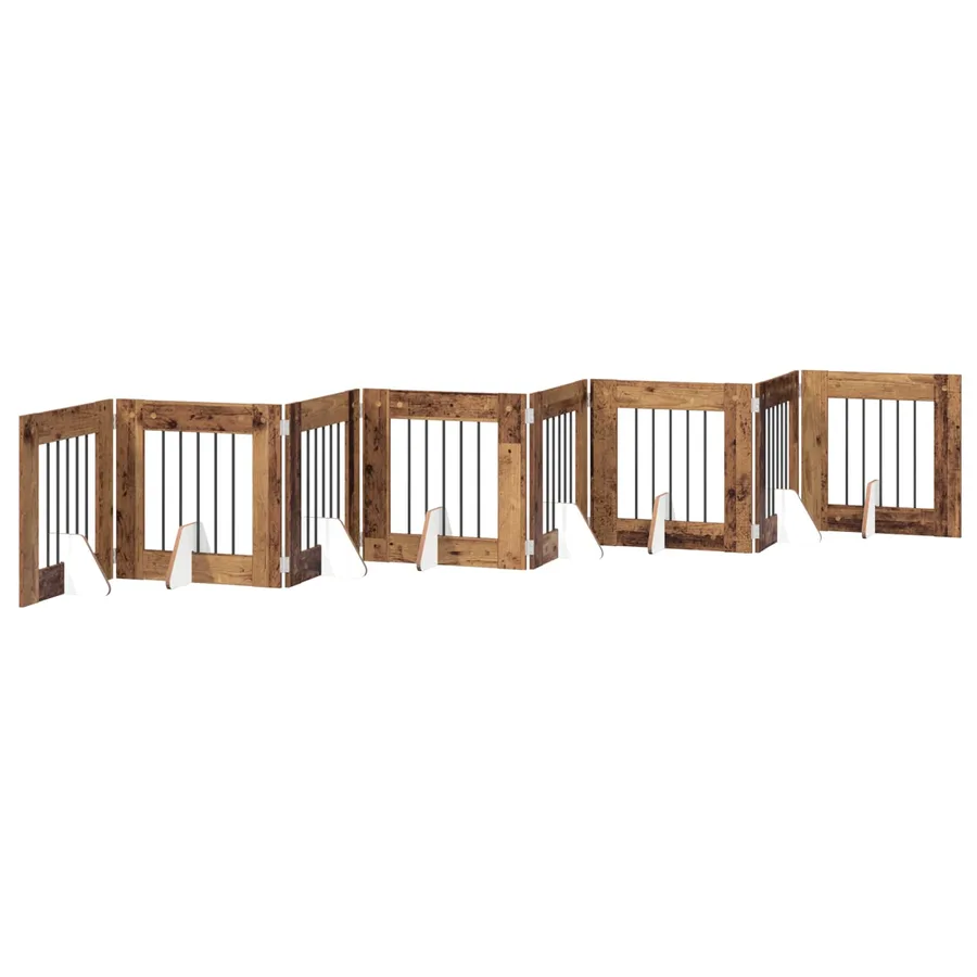 Porte de chien pliable avec supports 8 pcs Bois ancien 60 cm - 2