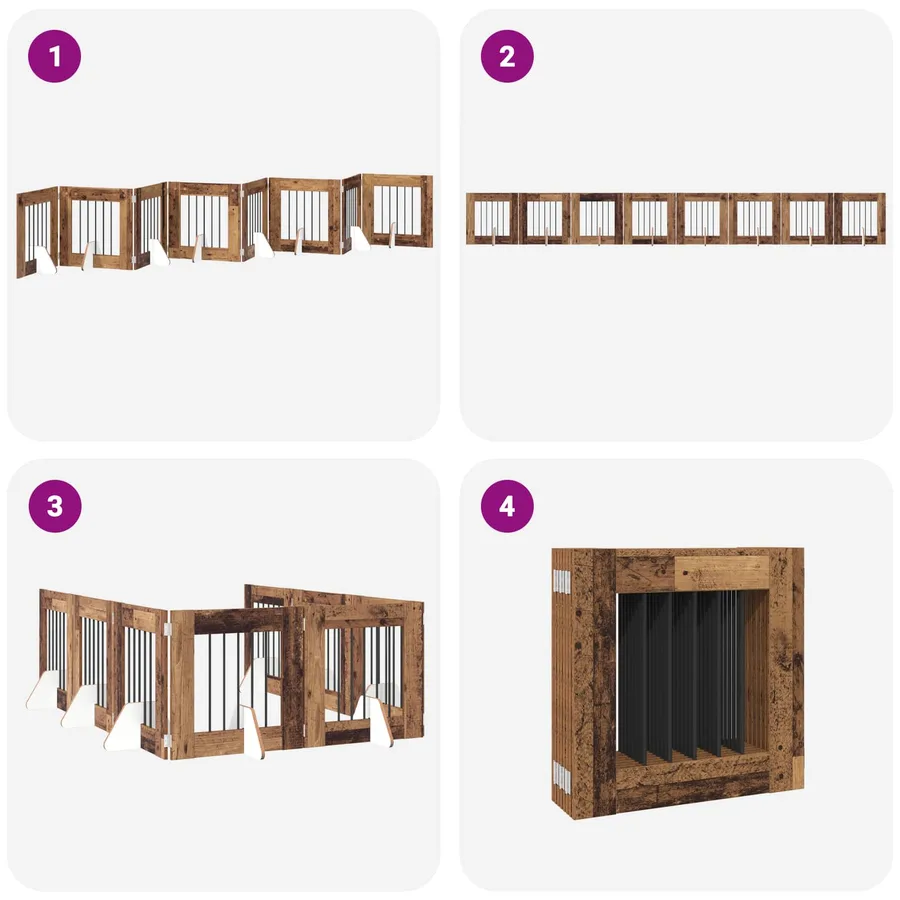 Porte de chien pliable avec supports 8 pcs Bois ancien 60 cm - 6