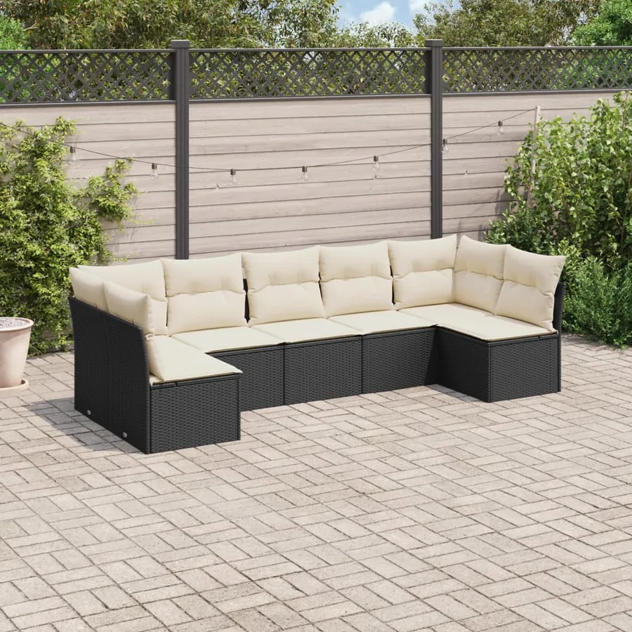 Salon de jardin 7 pcs avec coussins noir résine tressée 62 x 62 x 69 cm - 54,4 kg