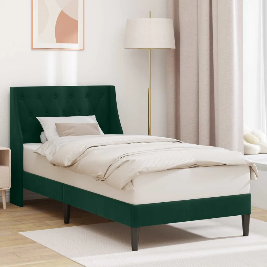 Cadre de lit avec tête de lit Vert foncé 100 x 200 cm Velours
