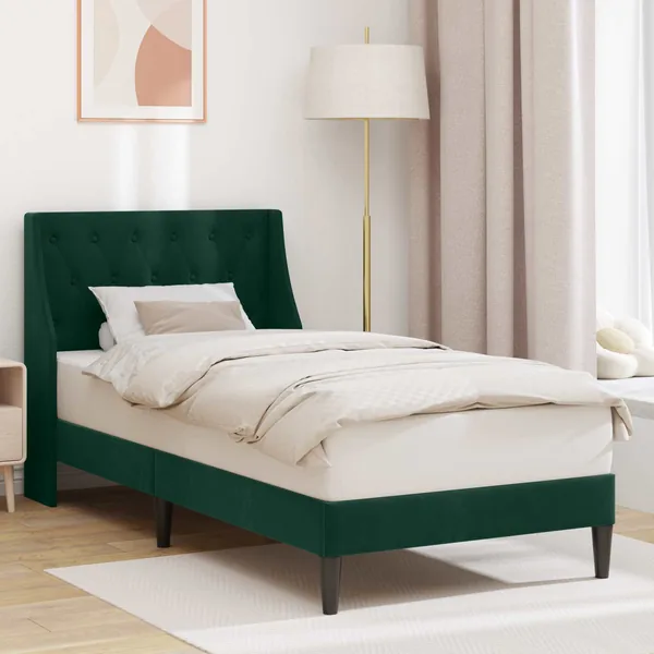 Cadre de lit avec tête de lit Vert foncé 100 x 200 cm Velours