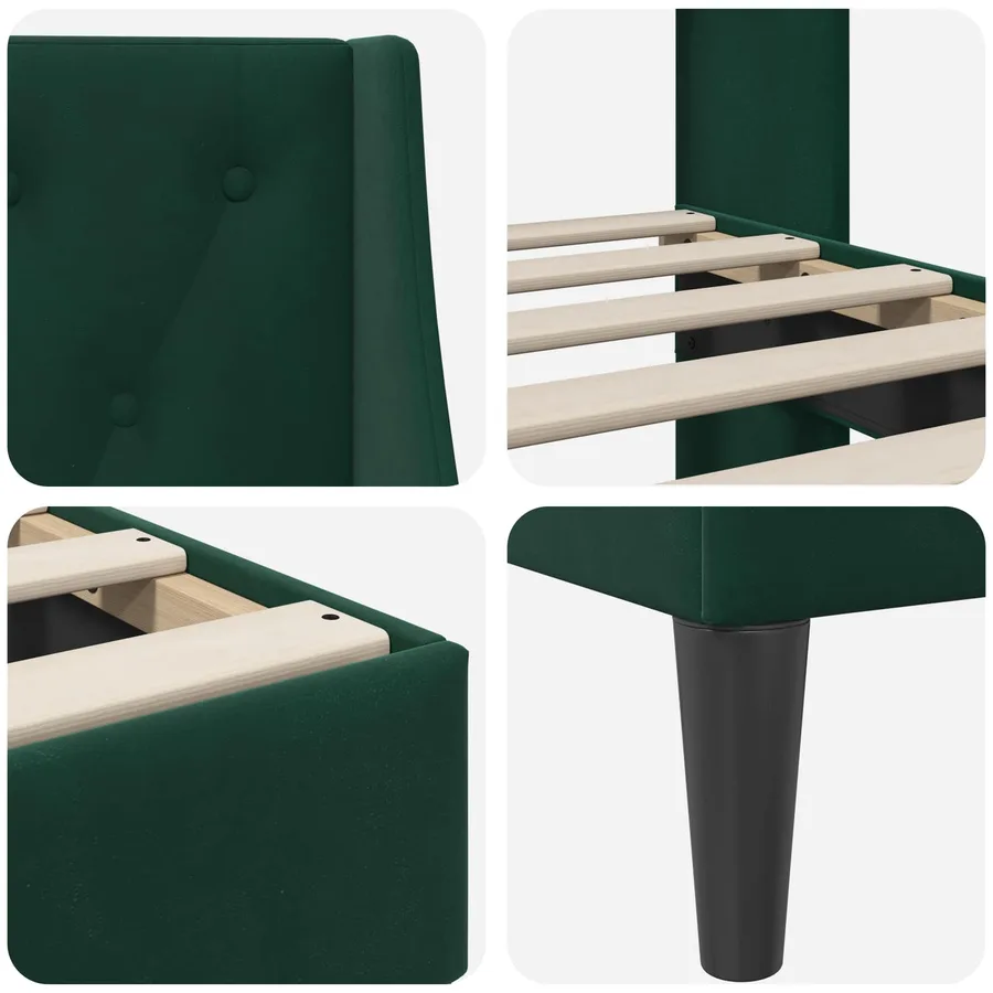 Cadre de lit avec tête de lit Vert foncé 100 x 200 cm Velours - 7